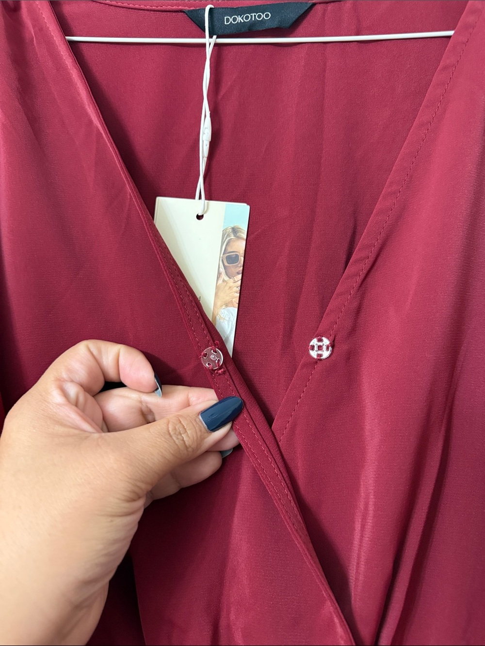 Dokotoo Wrap V-Neck Empire Waist Maxi Dress Lantern Sleeve Ruched Slit Red XL - Picture 5 of 8